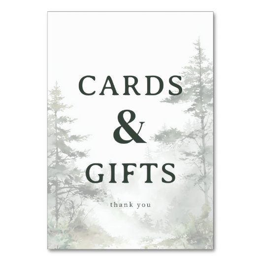 Serene Green Watercolor Pine Trees テーブルナンバー (正面)