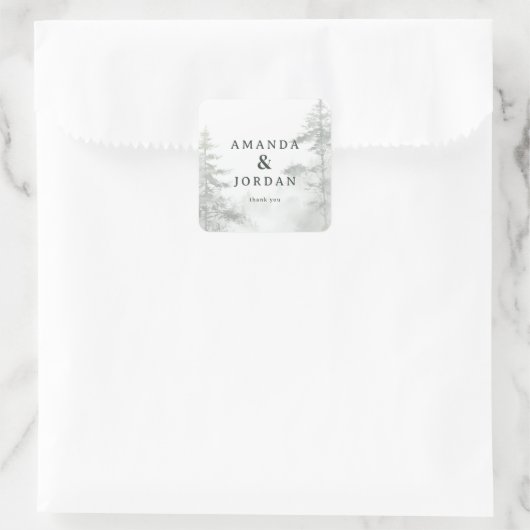 Serene Green Watercolor Trees スクエアシール (バッグ)