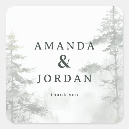 Serene Green Watercolor Trees スクエアシール (正面)