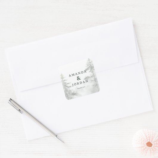 Serene Green Watercolor Trees スクエアシール (封筒)