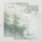 Serene Green Watercolor Wedding Ceremony Schedule プログラム (正面/裏面)