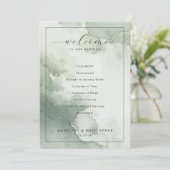 Serene Green Watercolor Wedding Ceremony Schedule プログラム (スタンド正面)