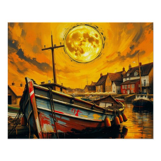 serene harbor at sunset ポスター (正面)