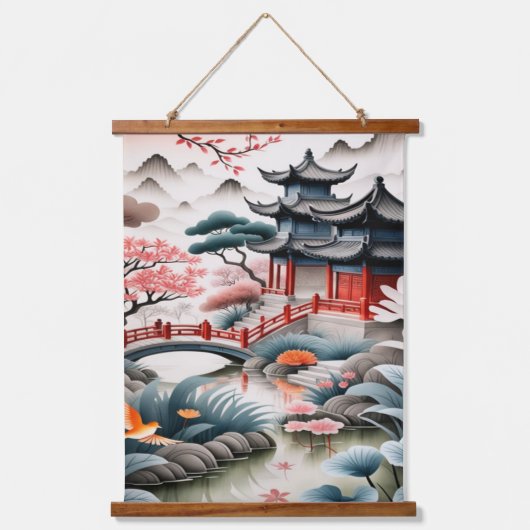Serene Japanese Garden Landscape Poster 吊り下げ型タペストリー (正面)