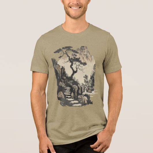 Serene Japanese Landscape Unisex T-Shirt - Tranqui トライブレンドTシャツ (正面)