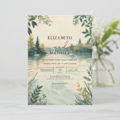 Serene Lake Landscape Botanical Wedding 招待状 (スタンド正面)
