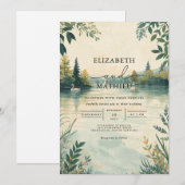 Serene Lake Landscape Botanical Wedding 招待状 (正面/裏面)