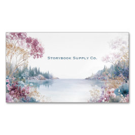 Serene Lake Landscape Pink Gold Floral マグネット名刺