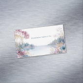 Serene Lake Landscape Pink Gold Floral マグネット名刺 (インサイチュ)