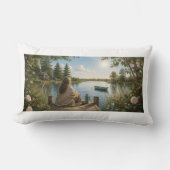 Serene Lakeside Botanical Nature Decorative Pillow ランバークッション (正面)