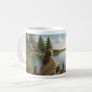 Serene Lakeside Botanical Nature Meditation Mug コーヒーマグカップ