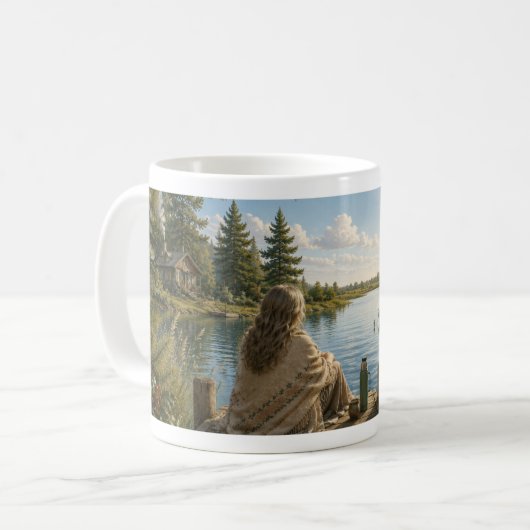 Serene Lakeside Botanical Nature Meditation Mug コーヒーマグカップ (正面左)