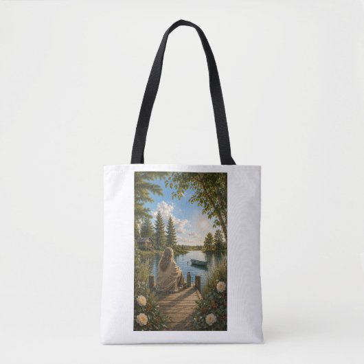 Serene Lakeside Botanical Nature Tote Bag トートバッグ (正面)