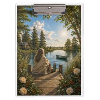 Serene Lakeside Notebook | Peaceful Nature & Cotta クリップボード