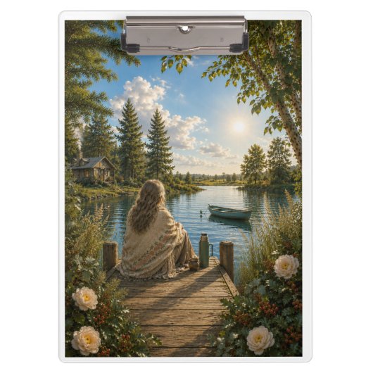 Serene Lakeside Notebook | Peaceful Nature & Cotta クリップボード (正面)