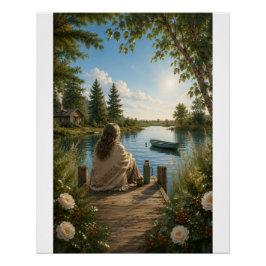 Serene Lakeside Retreat Botanical Nature Wall Art  ポスター