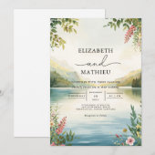 Serene Landscape Floral Watercolor Wedding 招待状 (正面/裏面)