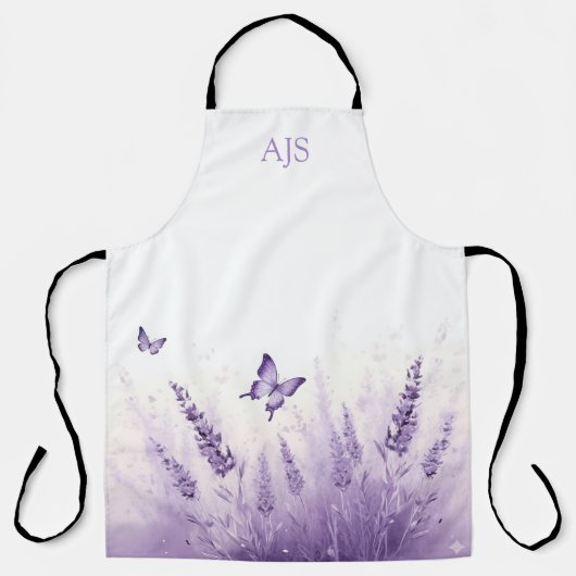 Serene Lavender Butterfly – Personalized Monogram エプロン (正面)