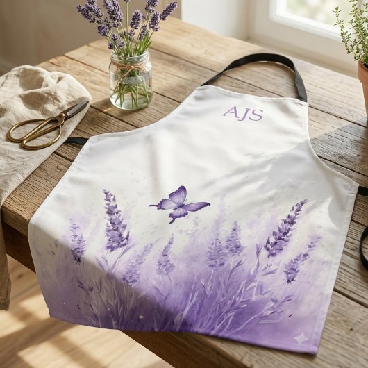 Serene Lavender Butterfly – Personalized Monogram エプロン