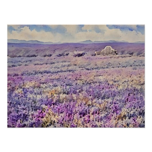 Serene Lavender Fields: A Watercolour Dream フォトプリント (正面)