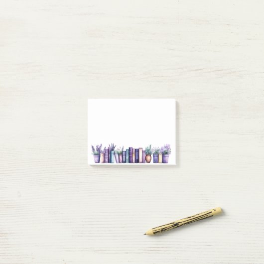 Serene Lavender Library Watercolor Notes ポストイット (デスク上)