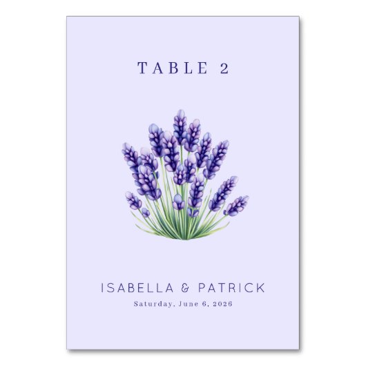 Serene Lavender Watercolor Floral テーブルナンバー (正面)