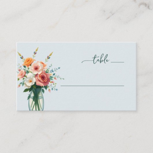 Serene Light Blue Floral Table Sign プレイスカード (正面)