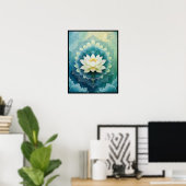 Serene Lotus Mandala：青と緑の瞑想アート ポスター (ホームオフィス)