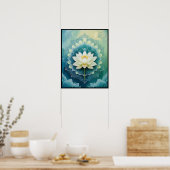 Serene Lotus Mandala：青と緑の瞑想アート ポスター (キッチン)