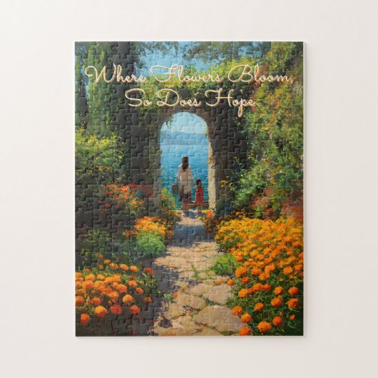 Serene Marigolds Path to the Sea Art ジグソーパズル (縦)