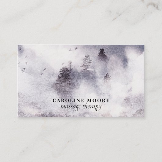 Serene Massage Therapy Mist Trees Watercolor 名刺 (正面)