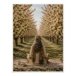 Serene Meditation in Blooming Orchard Floral Wall ポスター