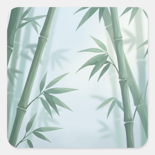 Serene Minimalist Bamboo in Morning Mist スクエアシール (正面)