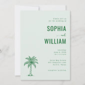 Serene Mint Palm Tree Wedding 招待状 (正面)