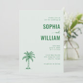 Serene Mint Palm Tree Wedding 招待状 (スタンド正面)