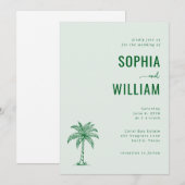 Serene Mint Palm Tree Wedding 招待状 (正面/裏面)