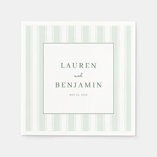 Serene Mint Striped Elegancy スタンダードカクテルナプキン (正面)