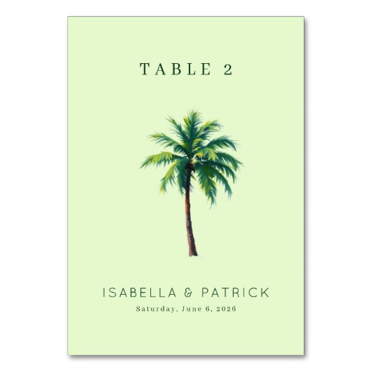 Serene Mint Tropical Palm Tree テーブルナンバー (正面)