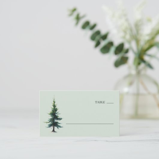 Serene Mint Watercolor Evergreen Tree プレイスカード (スタンド正面)