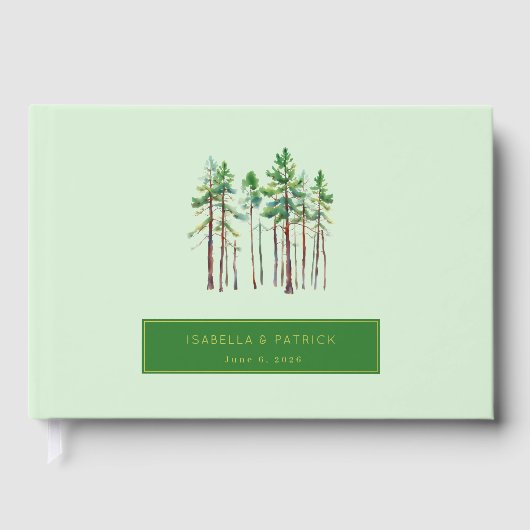 Serene Mint Watercolor Pine Trees ゲストブック (正面)