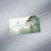 Serene Misty Forest Minimalist Green Trees マグネット名刺 (インサイチュ)