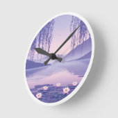 Serene Misty Lake at Dawn Circular Art Print ラウンド壁時計 (傾斜)