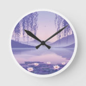 Serene Misty Lake at Dawn Circular Art Print ラウンド壁時計 (正面)