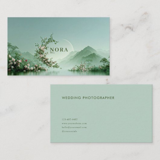 Serene Misty Lake Pale Pink Rose Zen Mountain 名刺 (正面/裏面)