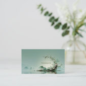 Serene Misty Lake Pink Floral Arch Mountain Zen 名刺 (スタンド正面)