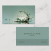 Serene Misty Lake Pink Floral Arch Mountain Zen 名刺 (正面/裏面)