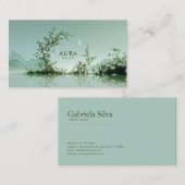 Serene Misty Lake White Rose Vine Crescent Moon 名刺 (正面/裏面)