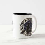 Serene Moonlit Cats & Girl Silhouette Artistic Mug ツートーンマグカップ (正面右)