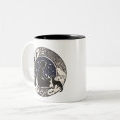 Serene Moonlit Cats & Girl Silhouette Artistic Mug ツートーンマグカップ (正面左)
