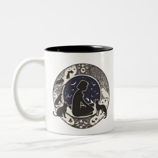 Serene Moonlit Cats & Girl Silhouette Artistic Mug ツートーンマグカップ (左)